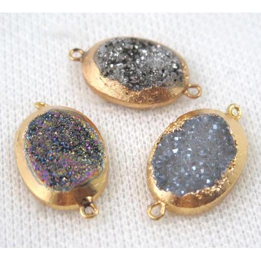 druzy quartz connector, mix color, oval, gold plated