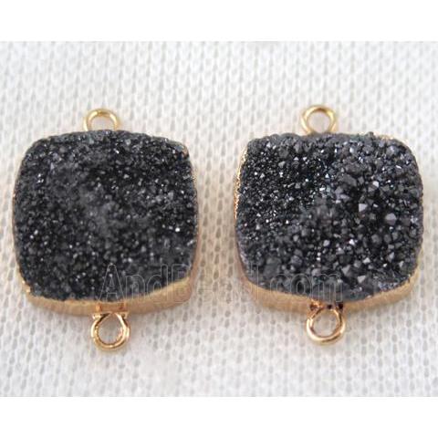 black druzy quartz connector, square, gold plated