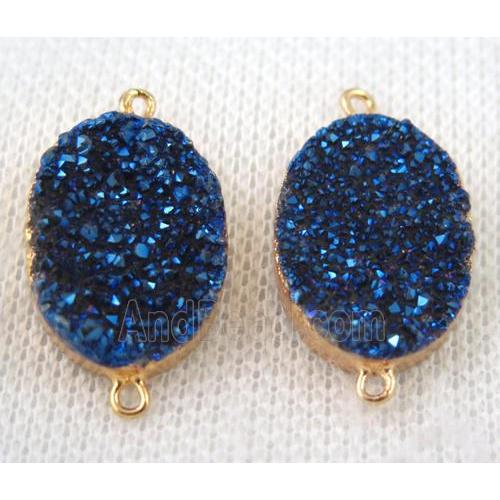 blue druzy quartz connector, oval, gold plated