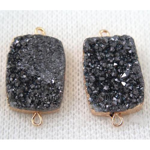 black druzy quartz connector, rectangle, gold plated