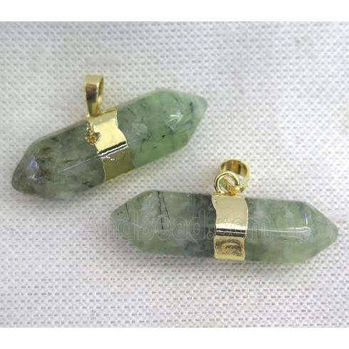 green prehnite bullet pendant, gold plated