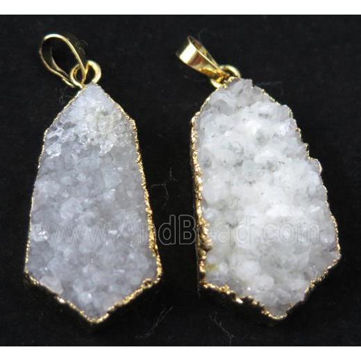 white druzy quartz pendant, gold plated