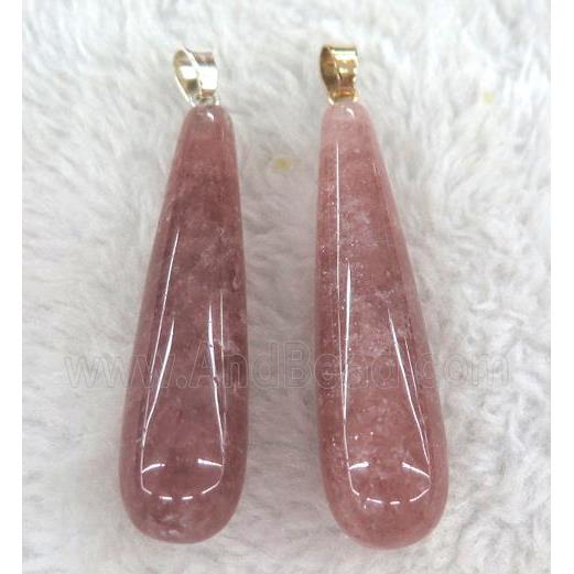 Strawberry Quartz pendant, teardrop, pink