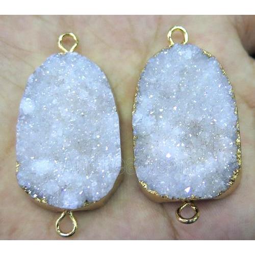 white druzy quartz connector, freeform, AB color