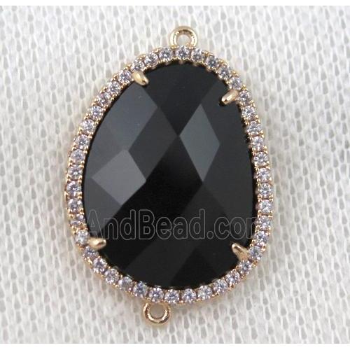 black crystal glass teardrop connector paved zircon, gold plated