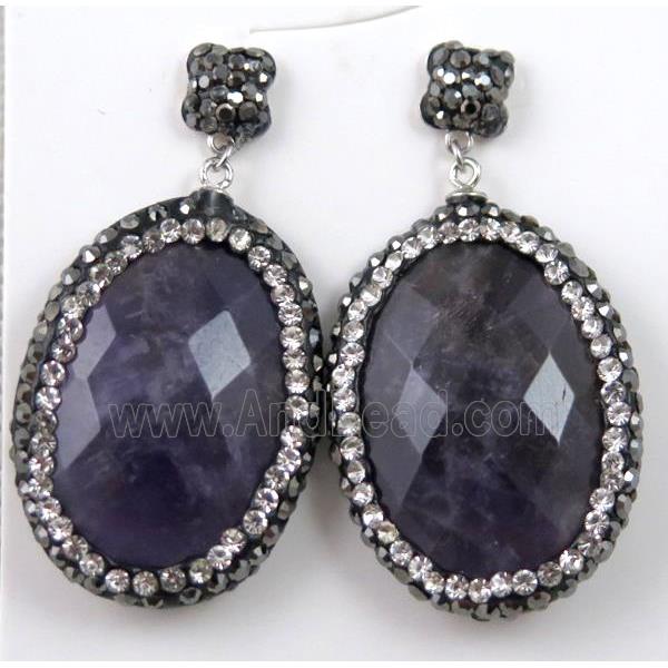 Amethyst earring paved rhinestone with sterling silver stud