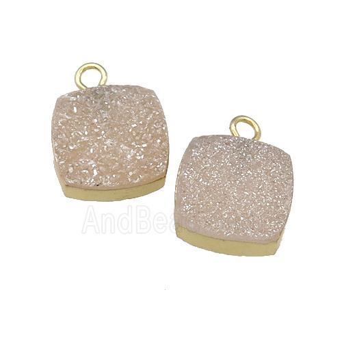 druzy agate pendant, golden champagne, square, gold plated