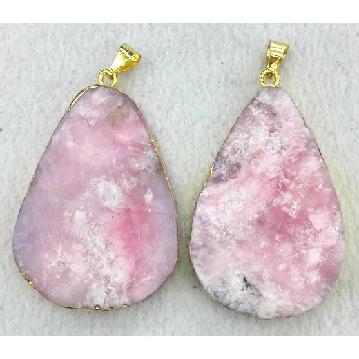 pink Opal Jasper teardrop pendant, gold plated