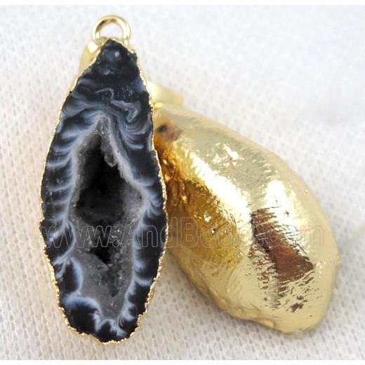 Agua Nueva Mexican Agate Druzy geode pendant, freeform, gold plated