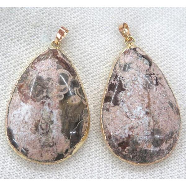 ocean jasper pendant, teardrop, gold plated