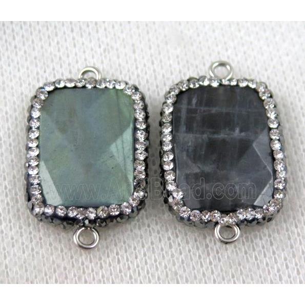 Labradorite connector paved rhinestone, faceted rectangle