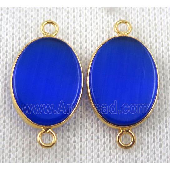 blue jasper connector, dye, oval, gold plated