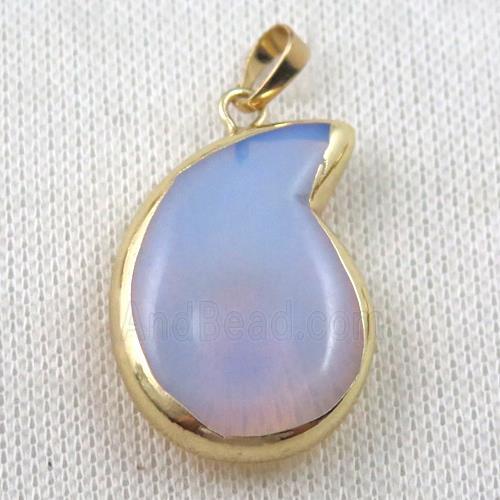white opalite snail pendant, gold plated