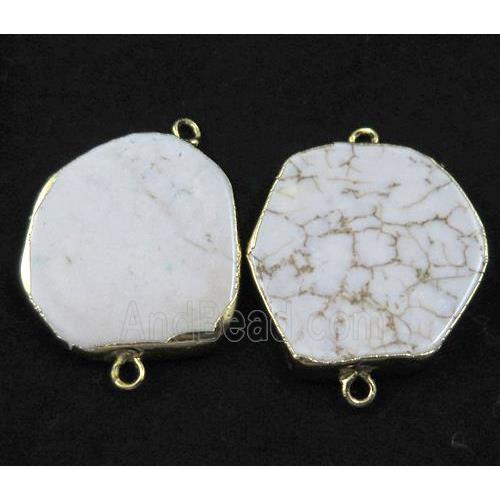 white turquoise howlite slice connector, freeform, gold plated