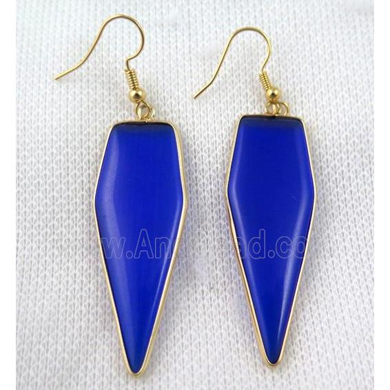 blue jasper earring, dye, bullet, gold plated
