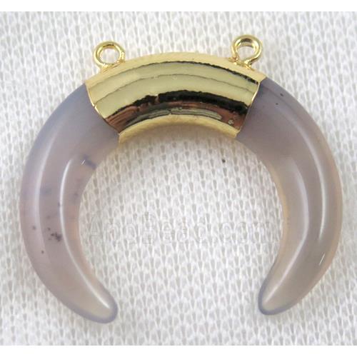 gray agate crescent horn pendant with 2loops, gold plated