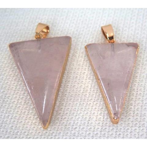 Rose Quartz pendant, triangle, gold plated