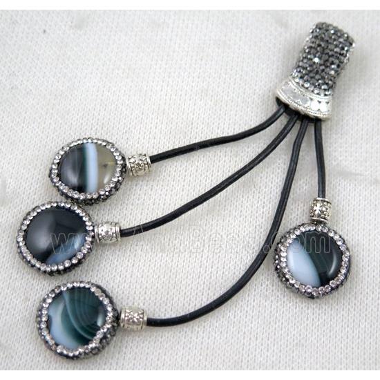 agate tassel pendant pave rhinestone, black