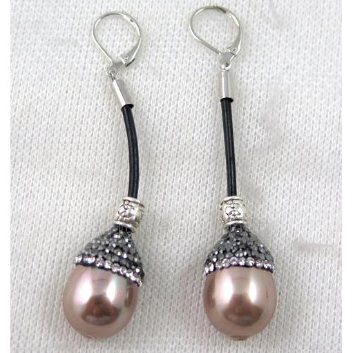 shell pearl bead earring paved rhinestone, rose gold
