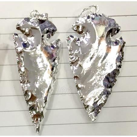 hammered Rock Agate Arrowhead pendant, silver plated