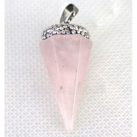Rose Quartz pendulum pendant paved rhinestone, pink