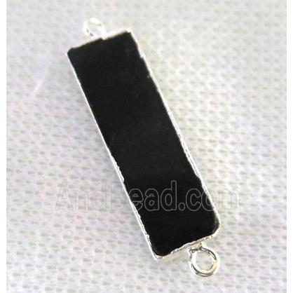 black agate connector, rectangle, silver plated