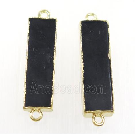 black agate connector, rectangle, gold plated