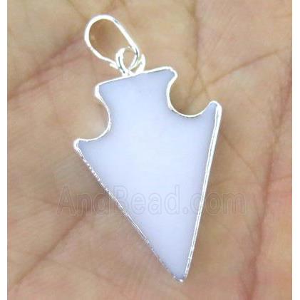 white Porcelain arrowhead pendant, silver plated