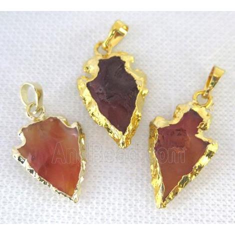 hammered Rock Agate arrowhead pendant, natural color, gold plated