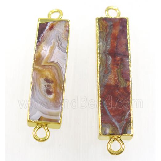 Mexico Crazy Agate Connector, rectangle, gold plated