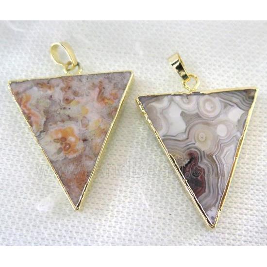Mexico Crazy Lace Agate Triangle pendant, gold plated