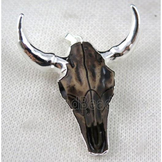 black Resin BullHead Pendant, silver plated