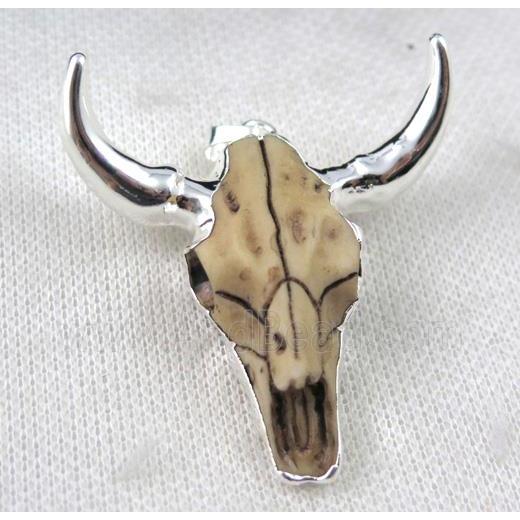white Resin BullHead Pendant, silver plated