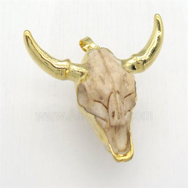 white Resin BullHead Pendant, gold plated