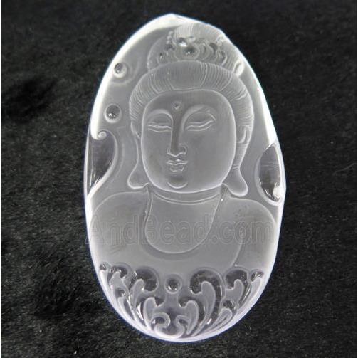 white crystal quartz buddha pendant, frosted