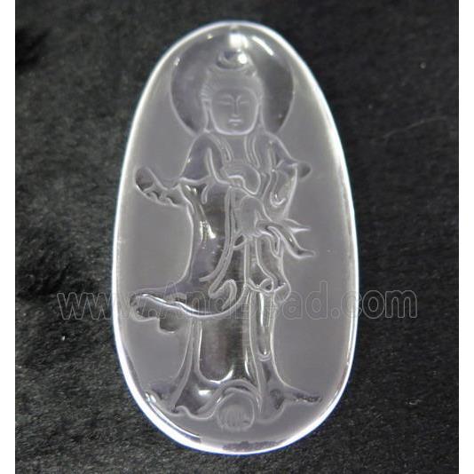 white crystal quartz buddha pendant, frosted