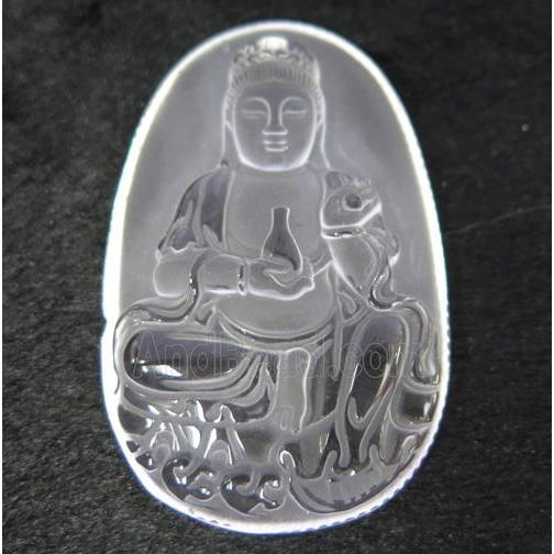white crystal quartz buddha pendant, frosted
