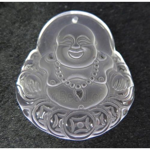 white crystal quartz buddha pendant, frosted