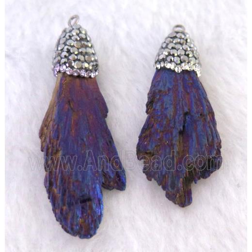 titanium crystal tourmaline pendant pave rhinestone, freeform, purple
