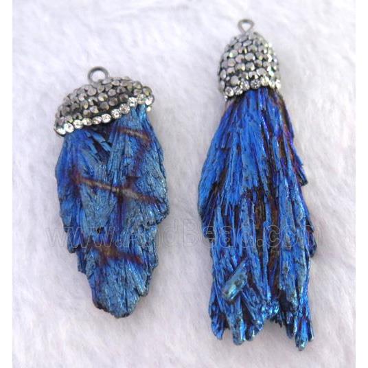titanium crystal tourmaline pendant pave rhinestone, freeform, blue