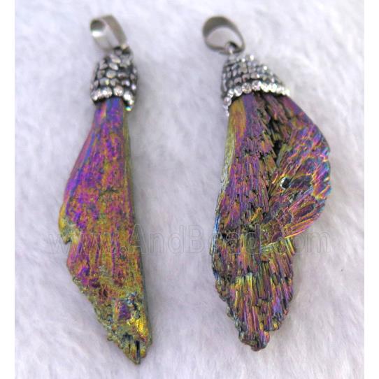 titanium crystal tourmaline pendant pave rhinestone, freeform, rainbow