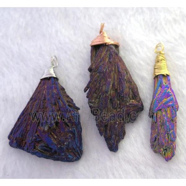 titanium crystal tourmaline pendant, freeform, wire wrapped, purple
