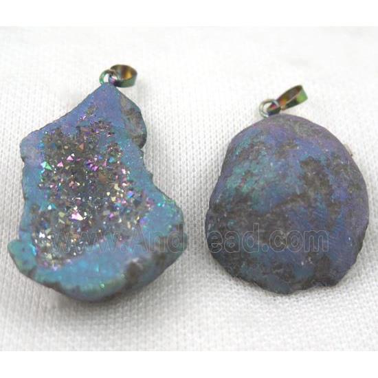 agate geode druzy pendant, freeform, blue gray