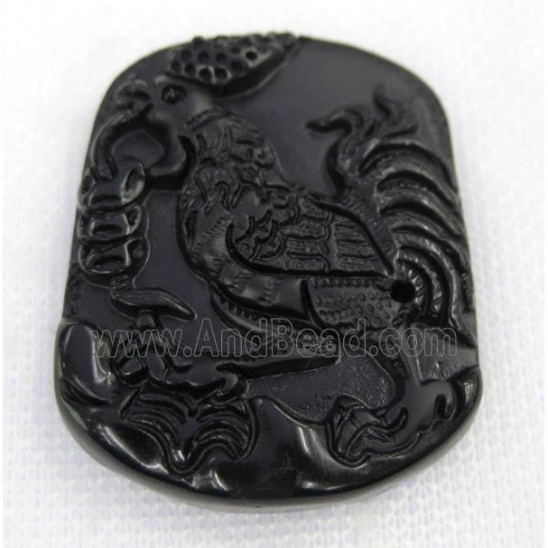 black Obsidian pendant, Chinese Zodiac Chicken