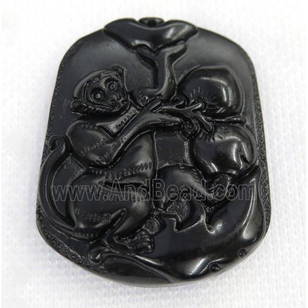black Obsidian pendant, Chinese Zodiac Monkey