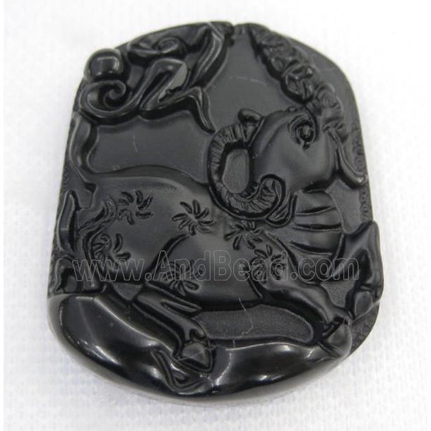 black Obsidian pendant, Chinese Zodiac Cattle