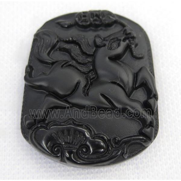 black Obsidian pendant, Chinese Zodiac Horse