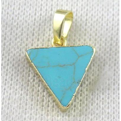 blue turquoise triangle pendant, gold plated