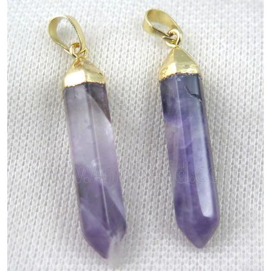 Amethyst bullet pendant, purple, gold plated