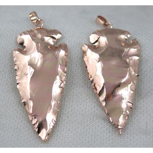 hammered Rock Agate arrowhead pendant, rose golden